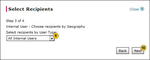 Select internal recipients by geography, step 3 of 3.